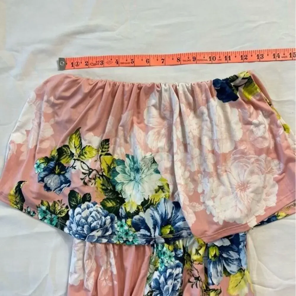 Women's Strapless Small Romper Pants with Pockets Pink Floral - Picture 3 of 5